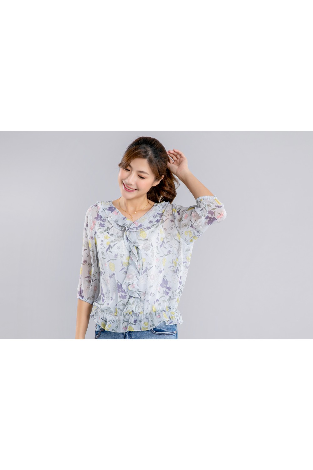 Printed Chiffon Ruffle Blouse Printed Chiffon Ruffle Blouse