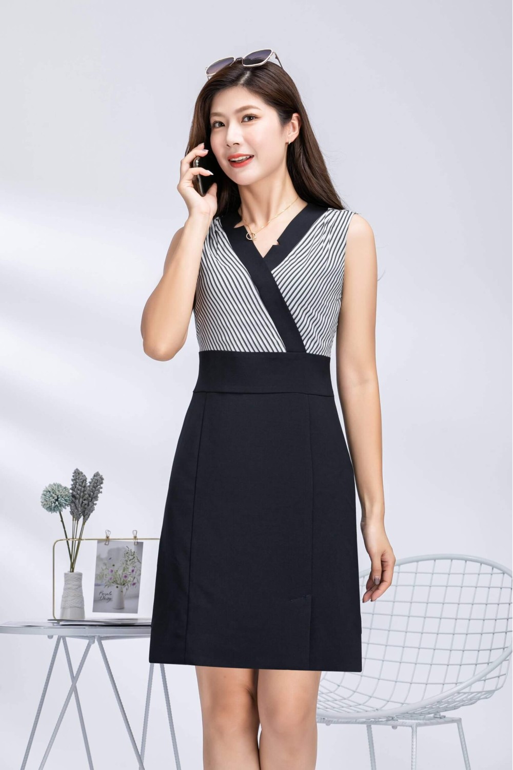 Striped Dress With A Diagonal Front Striped Dress With A Diagonal Front