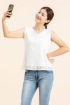 V Neck Sleeveless Blouse With Lace V Neck Sleeveless Blouse With Lace