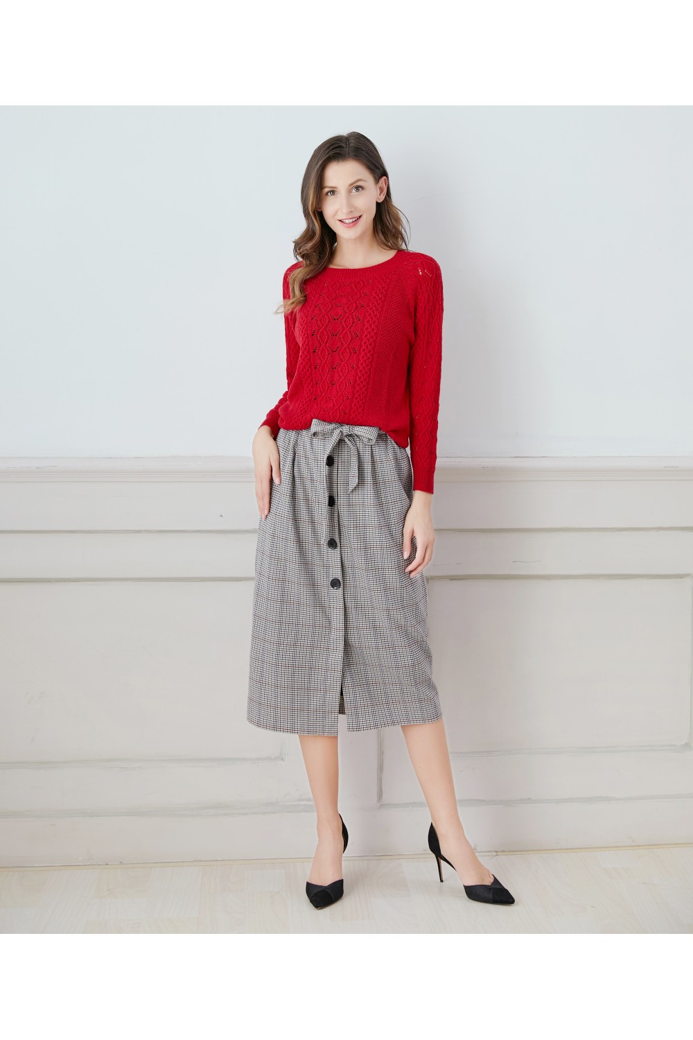 Checks Buttoned Long Skirt Checks Buttoned Long Skirt
