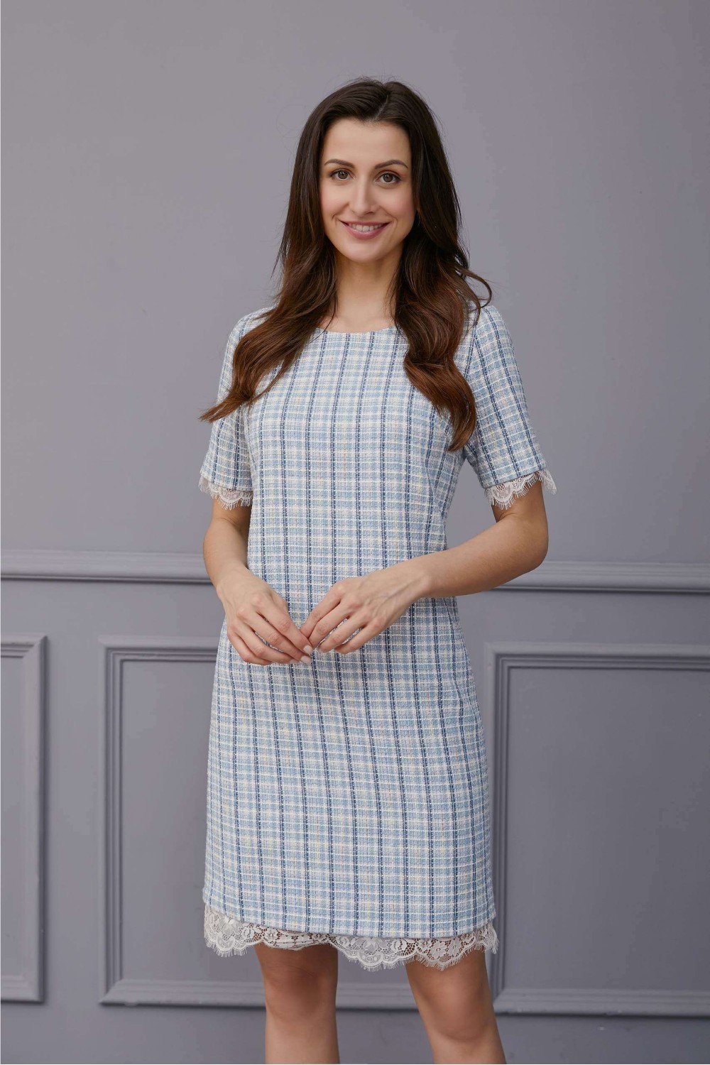 Tweed Dress with Lace Border Tweed Dress with Lace Border