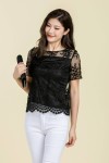 Scalloped Lace Satin Blouse