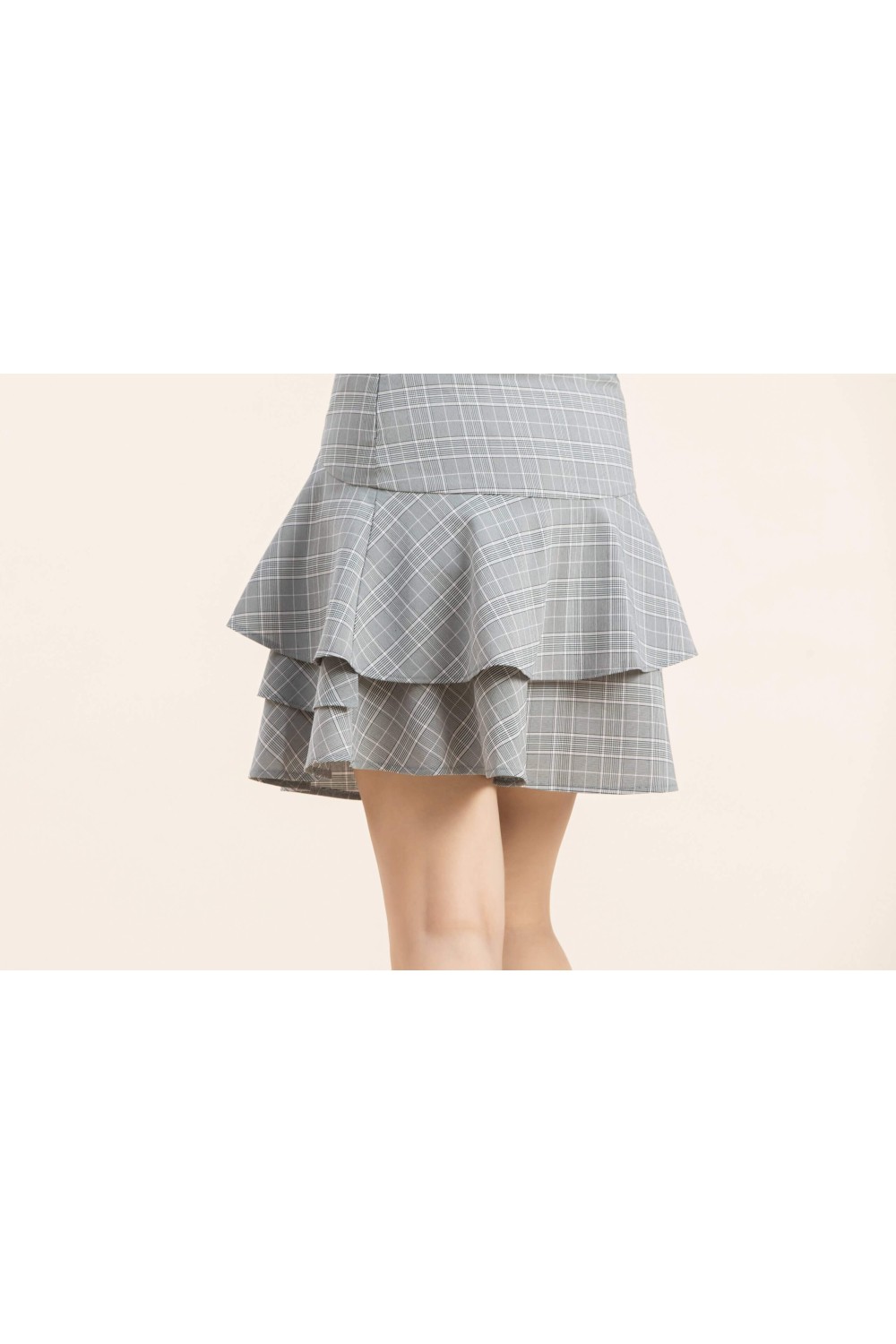 Irregular Plaid Skirt With Lotus Leaf