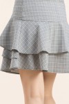 Irregular Plaid Skirt With Lotus Leaf