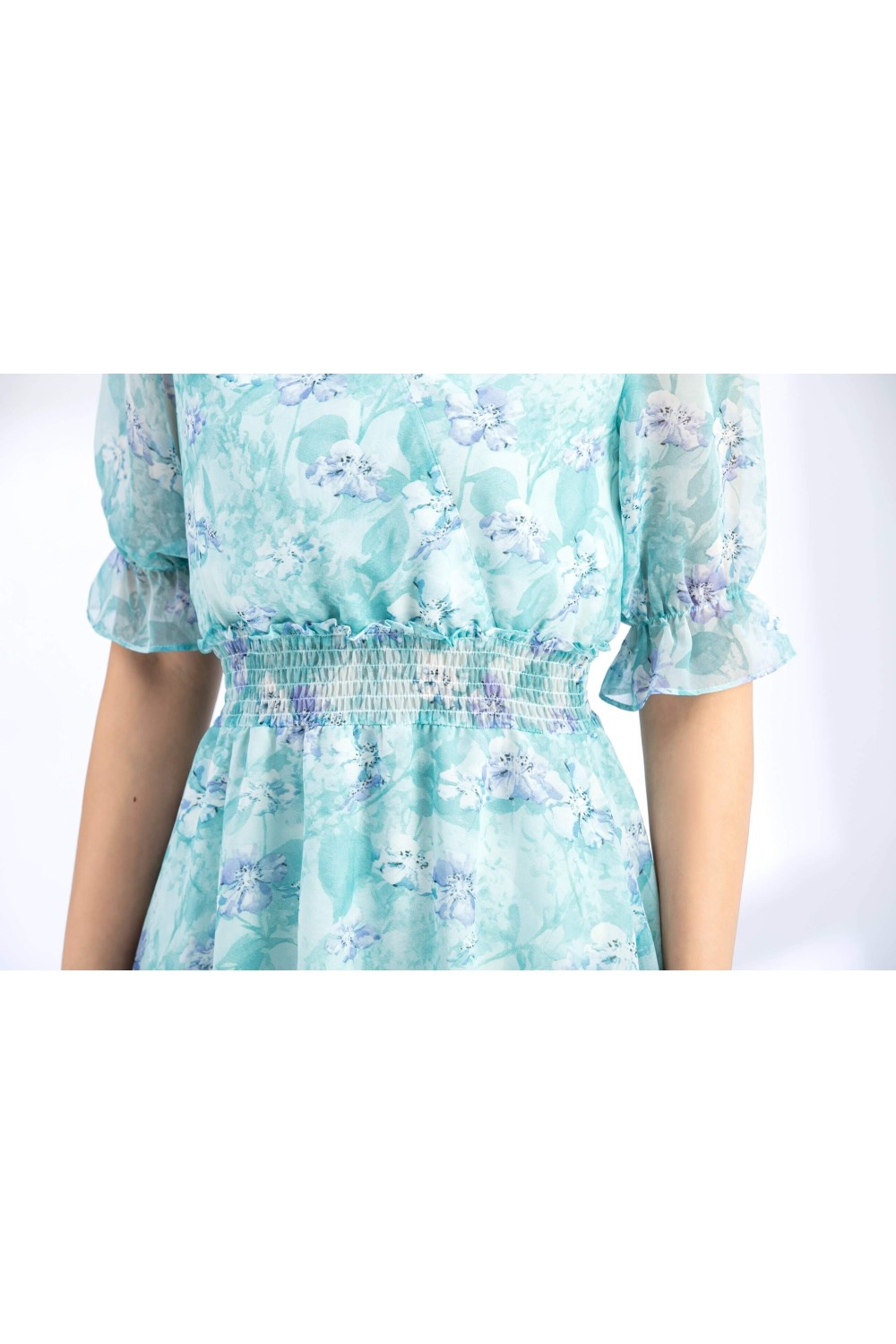 Chiffon Floral Mid-Sleeved Dress Chiffon Floral Mid-Sleeved Dress