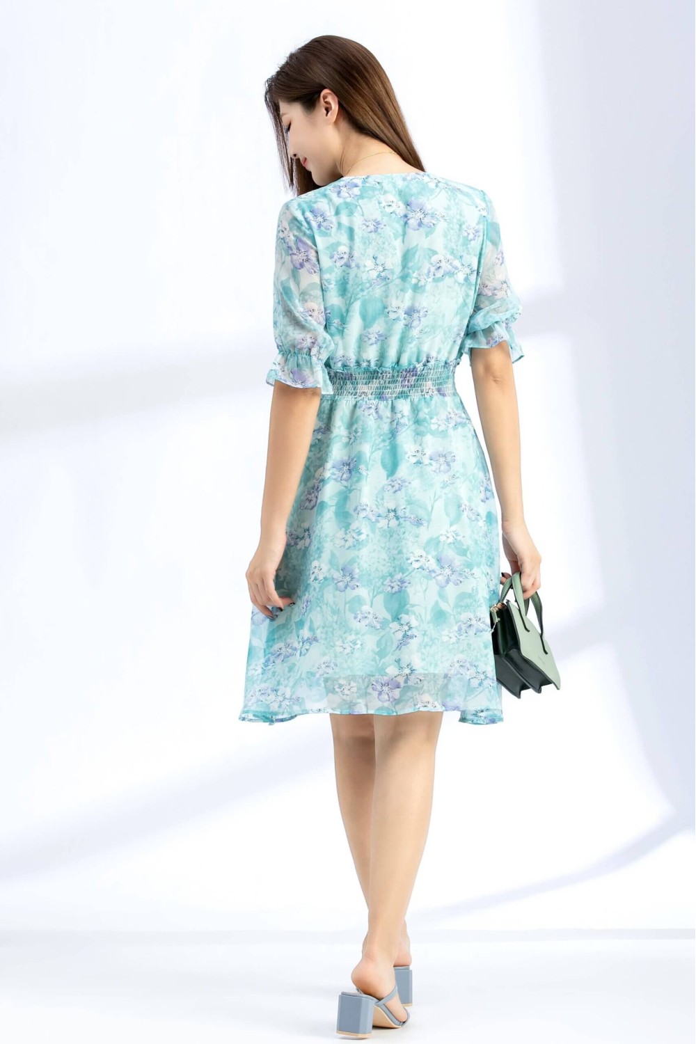 Chiffon Floral Mid-Sleeved Dress Chiffon Floral Mid-Sleeved Dress