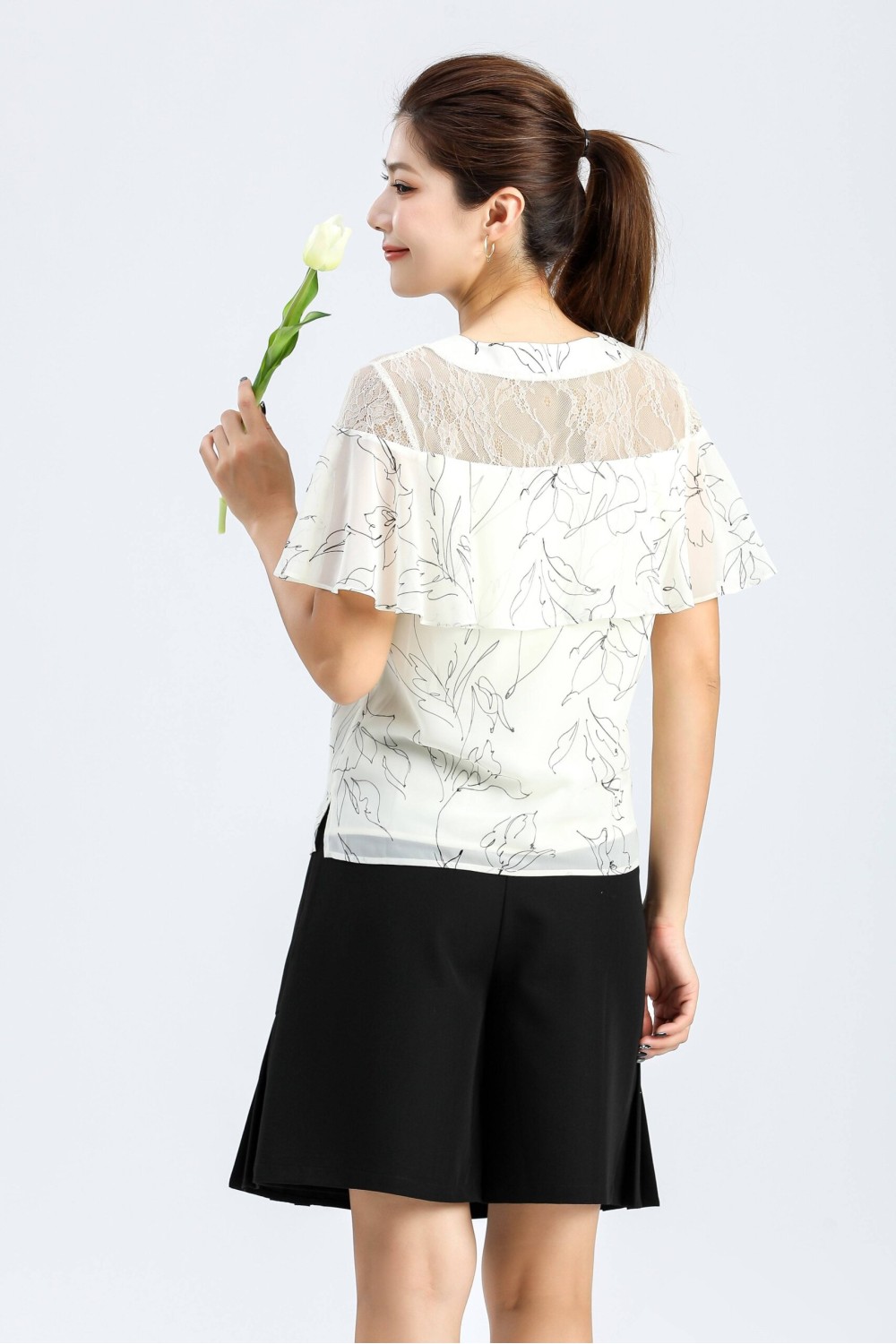 Chiffon Lace Hollowed-Out Blouse