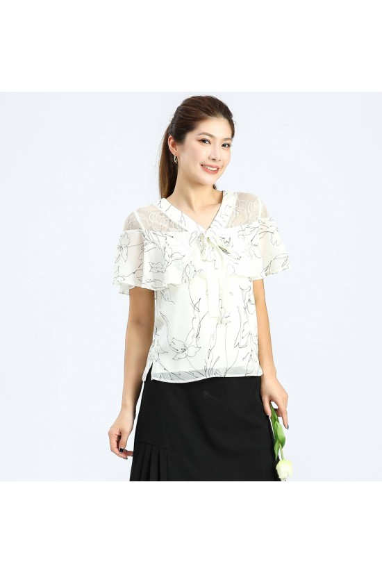 Chiffon Lace Hollowed-Out Blouse Chiffon Lace Hollowed-Out Blouse