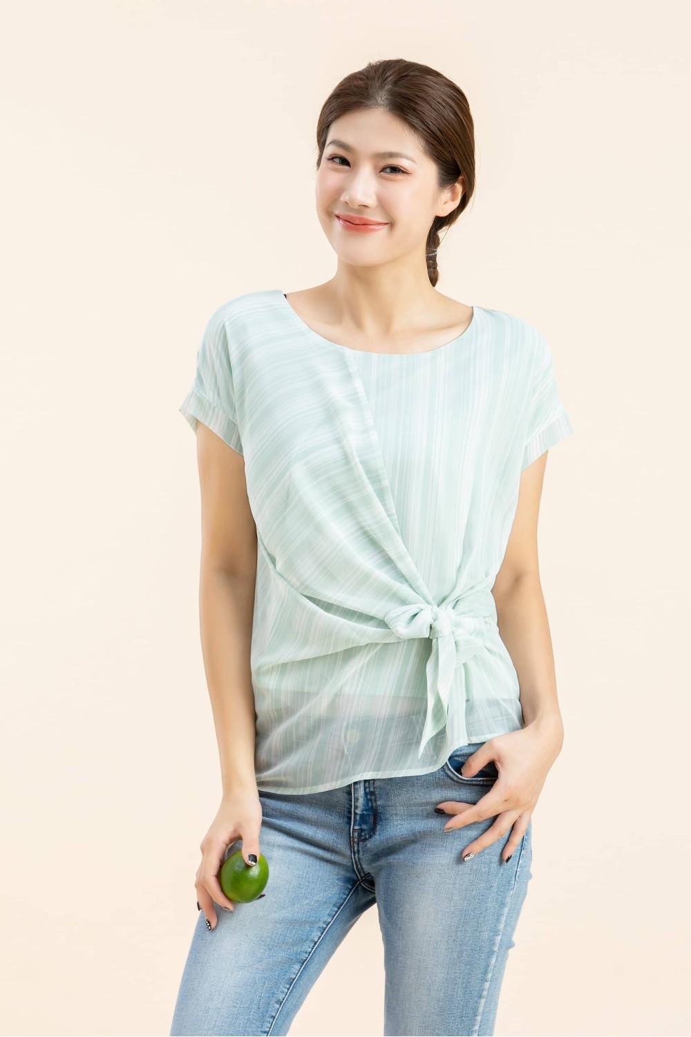 Tied Up Striped Chiffon Top