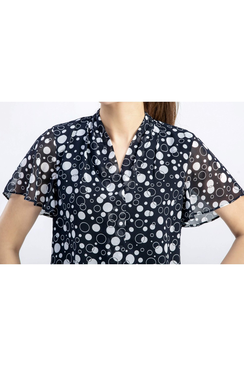 Chiffon Polka Dot V-Neck Short-Sleeved Top