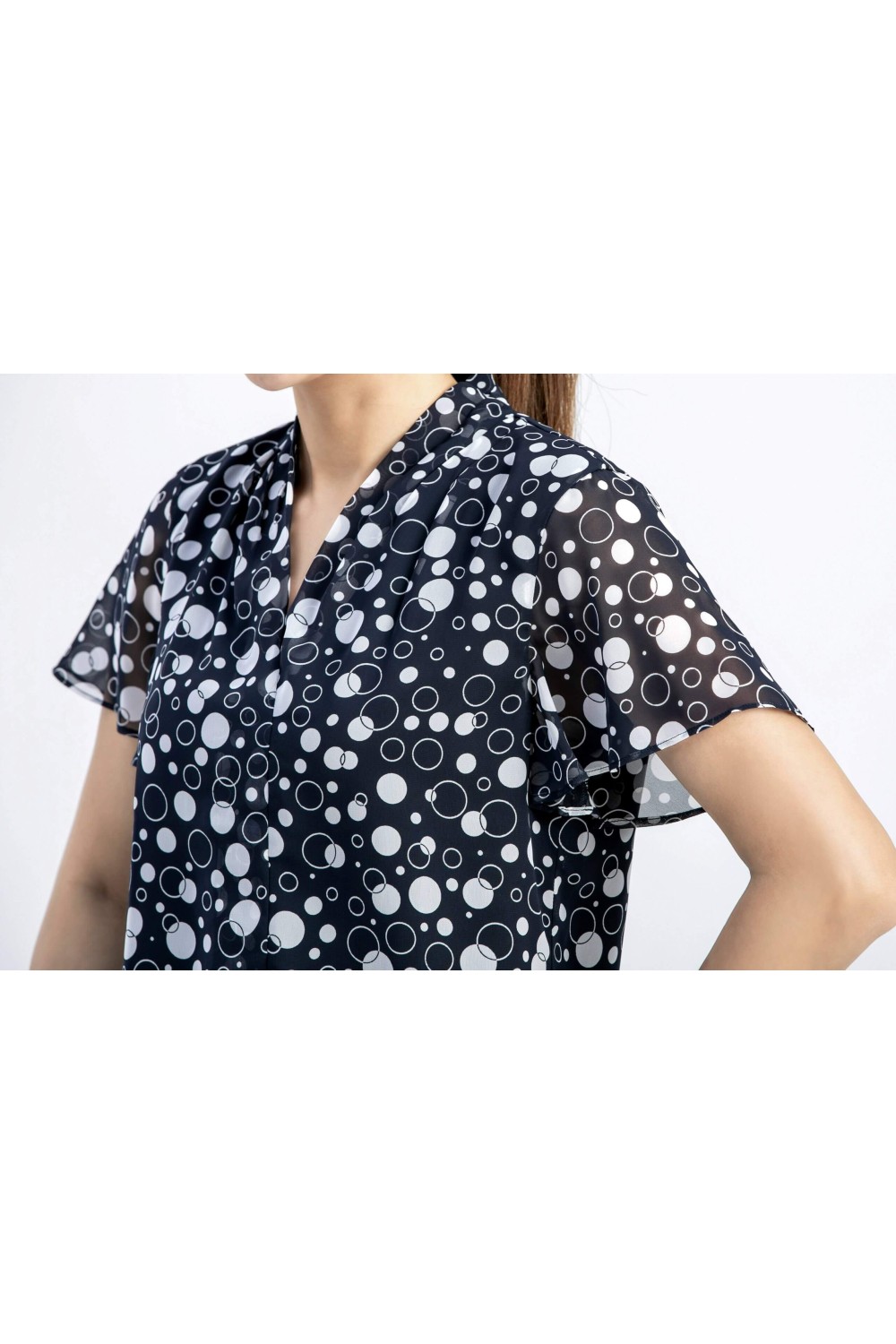 Chiffon Polka Dot V-Neck Short-Sleeved Top