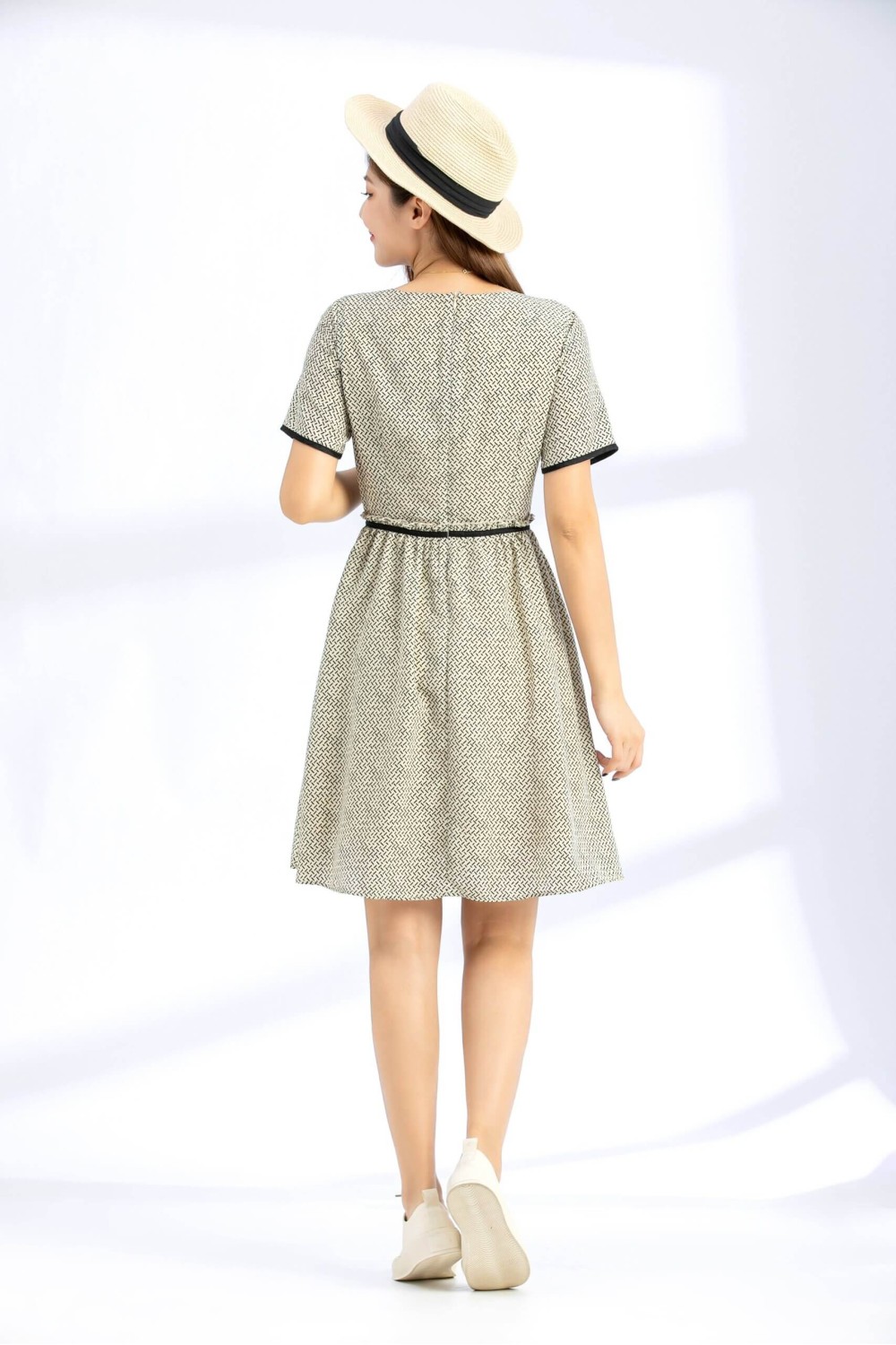 Printed Short Sleeves Tied Waist Dress Printed Short Sleeves Tied Waist Dress