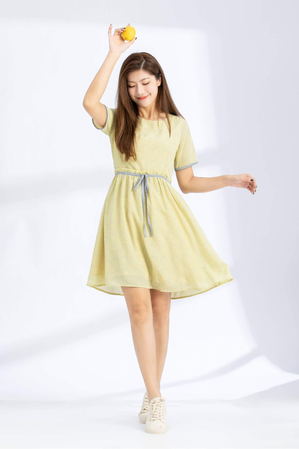 Printed Short Sleeves Tied Waist Dress Printed Short Sleeves Tied Waist Dress