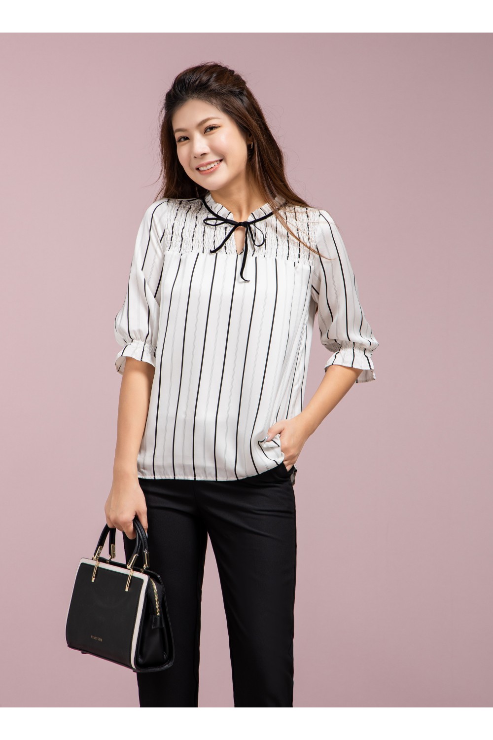 Bow Tie Striped Blouse