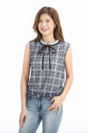 Stand Collar Print Lace Sleeveless Top