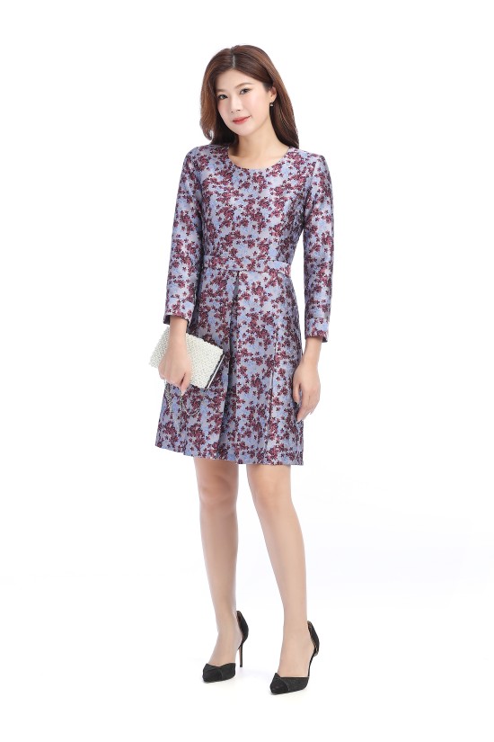 Purple Jacquard Long Sleeve Dress