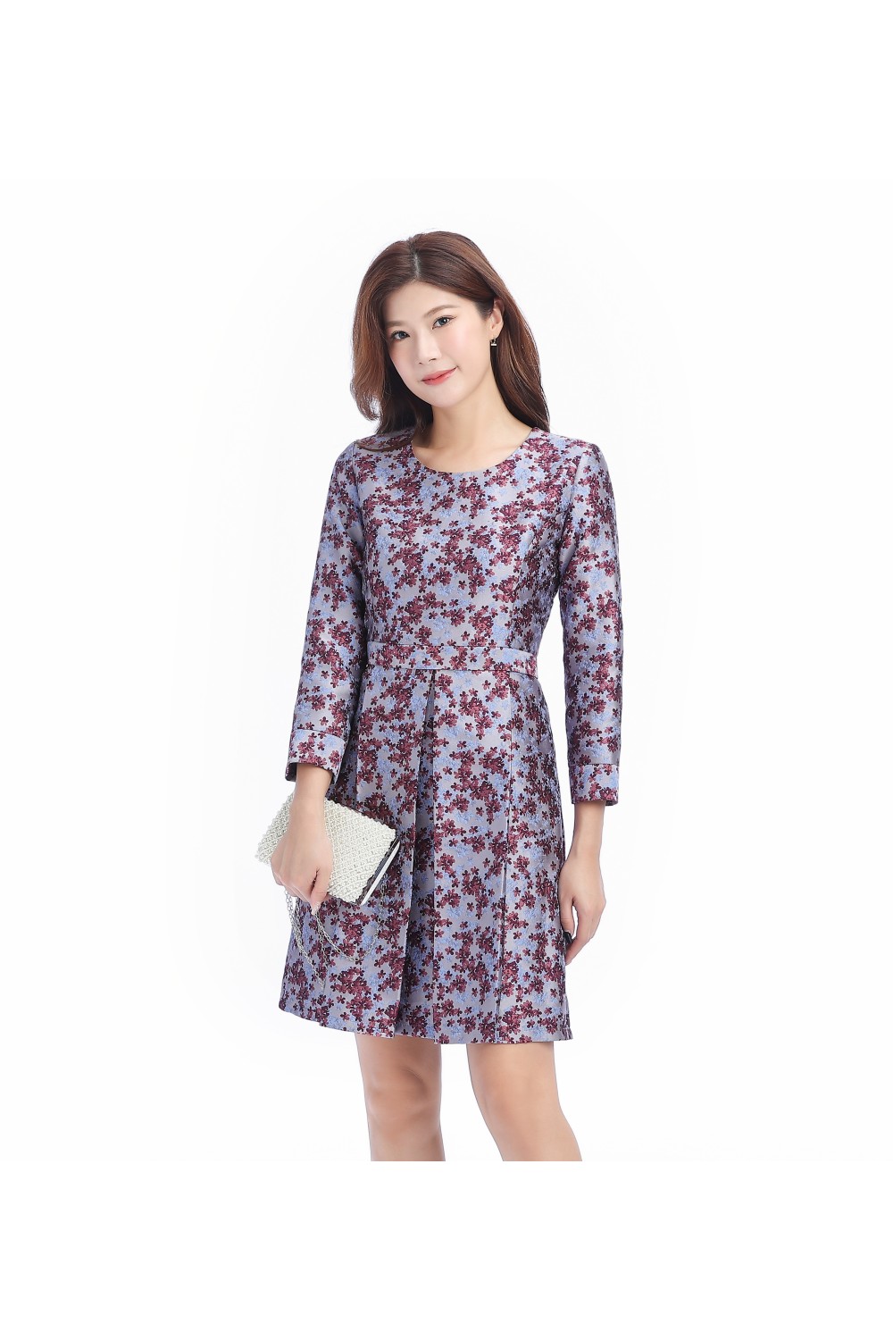 Purple Jacquard Long Sleeve Dress