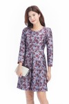 Purple Jacquard Long Sleeve Dress