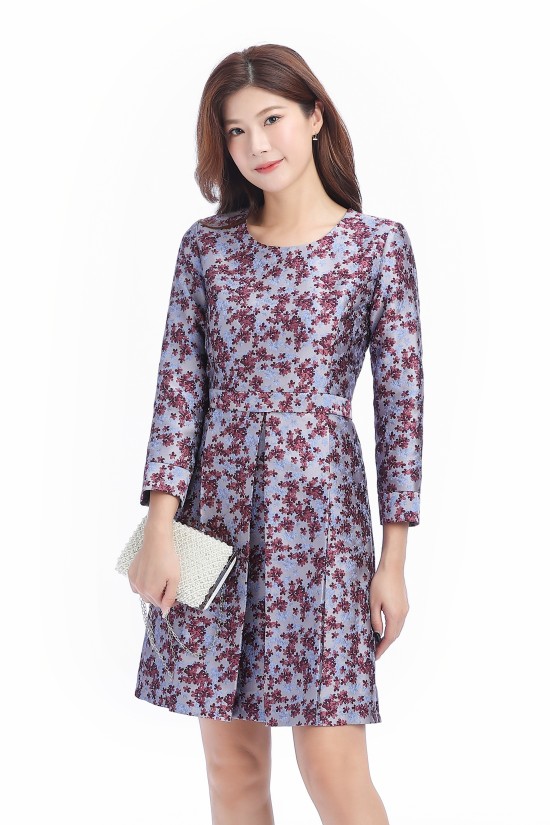 Purple Jacquard Long Sleeve Dress