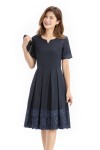 Navy Long Dress W/Embroidery