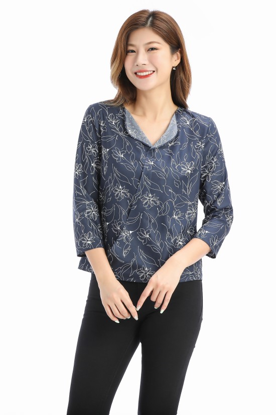 Japanese Printed Long Sleeve Blouse